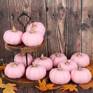 6pcs Pink Artificial Pumpkins Halloween Holiday Party Decorations Home Decor