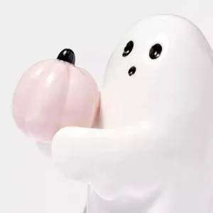 Resin Pumpkin Ghost Figurine Home Ornament Spooky Ghost Desktop Sculpture Holding Pink Pumpkin Ghost Halloween Home Office Decor