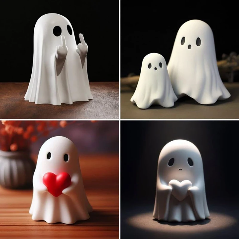 Middle Finger Cute Ghost Statue Halloween Home Decorations