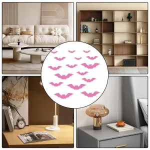 16Pcs Pink Halloween Bat Wall Sticker 3D Wall Stickers Halloween Decorations
