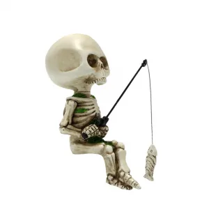 Halloween Skeleton Fishing Figurine Resin Statue Indoor Outdoor Garden Yard Party Decor Sculpture Crafts Fishing Skull