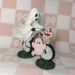 Halloween Cycling Ghost And Pinks Pumpkins Resin