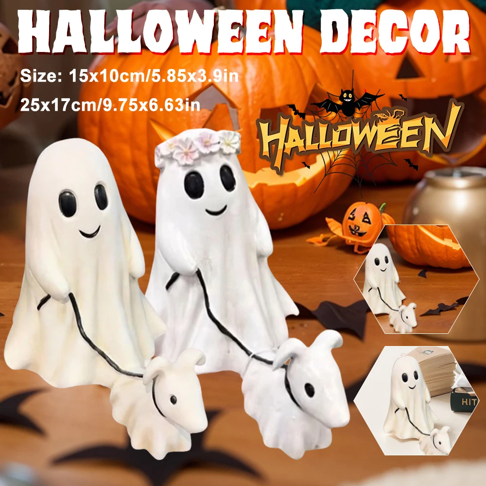 Halloween Ghost Walking Dog Statue Creative Halloween Home Decor