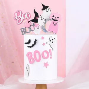 Pink Halloween Party Skull Pumpkin Ghost Spider Spiral Hangings BOO Bat Cake Topper Happy Halloween Banner Cake Decors