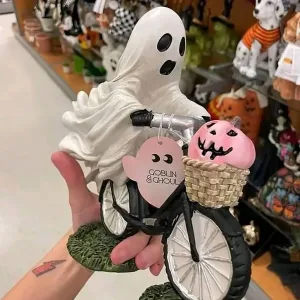 Halloween Cycling Ghost And Pinks Pumpkins Resin