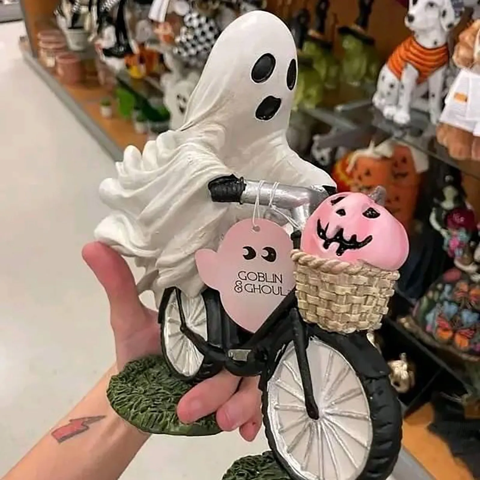 Halloween Cycling Ghost And Pinks Pumpkins Resin