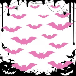 16Pcs Pink Halloween Bat Wall Sticker 3D Wall Stickers Halloween Decorations