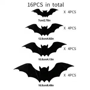 16Pcs Pink Halloween Bat Wall Sticker 3D Wall Stickers Halloween Decorations