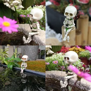 Halloween Skeleton Fishing Figurine Resin Statue Indoor Outdoor Garden Yard Party Decor Sculpture Crafts Fishing Skull