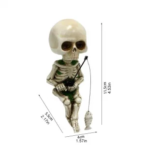 Halloween Skeleton Fishing Figurine Resin Statue Indoor Outdoor Garden Yard Party Decor Sculpture Crafts Fishing Skull