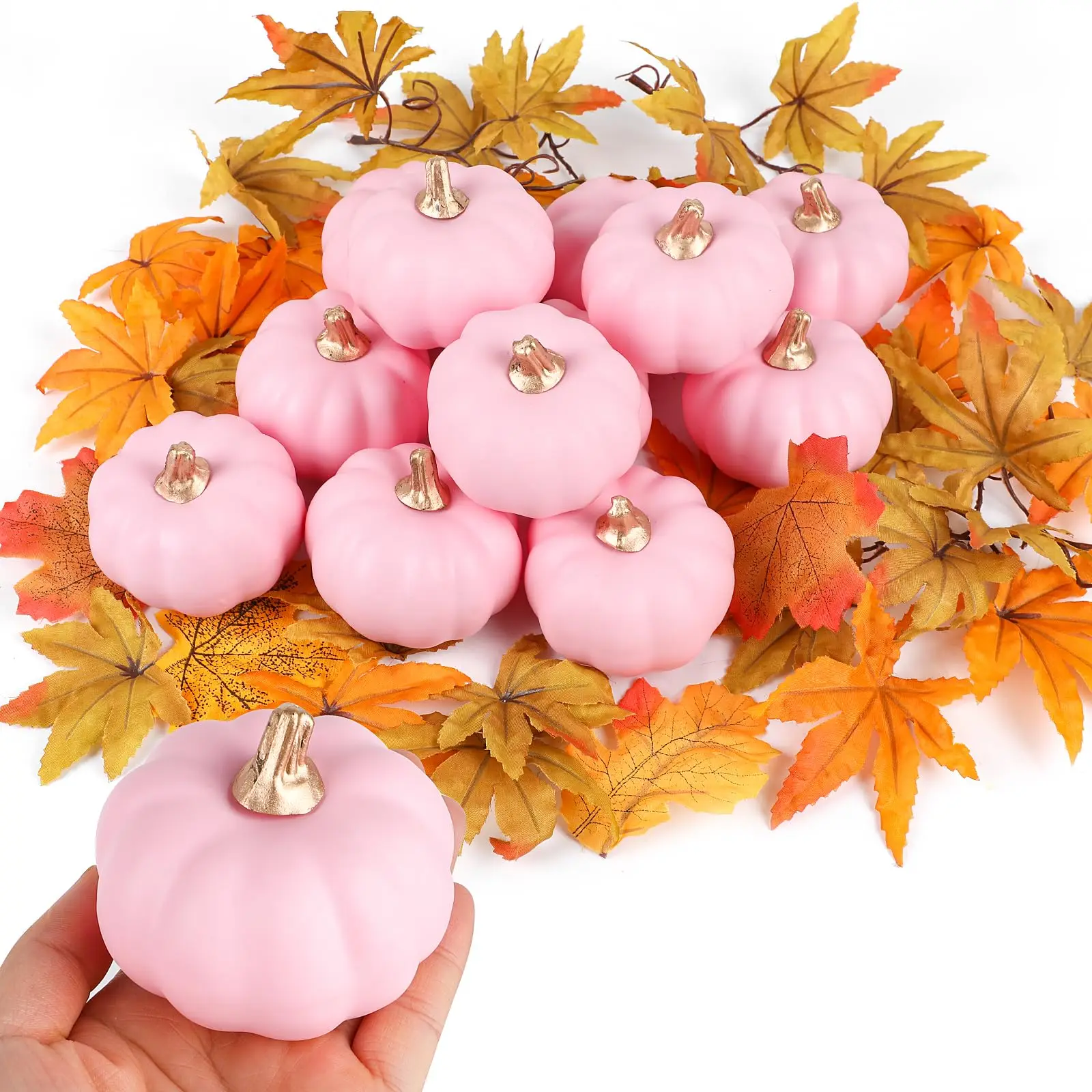 6pcs Pink Artificial Pumpkins Halloween Holiday Party Decorations Home Decor